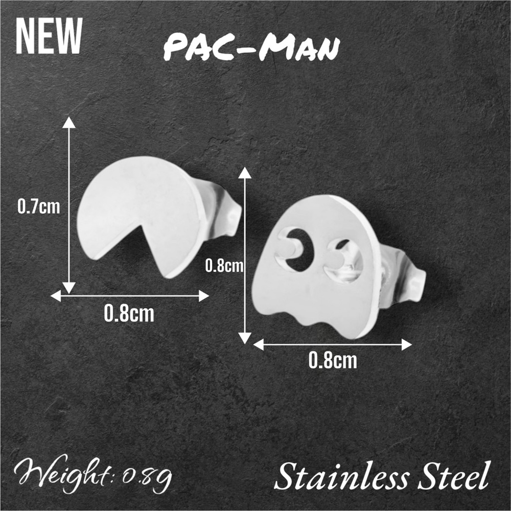 New Silver earrings Retro 80s Pac Man Earrings Stainless Steel